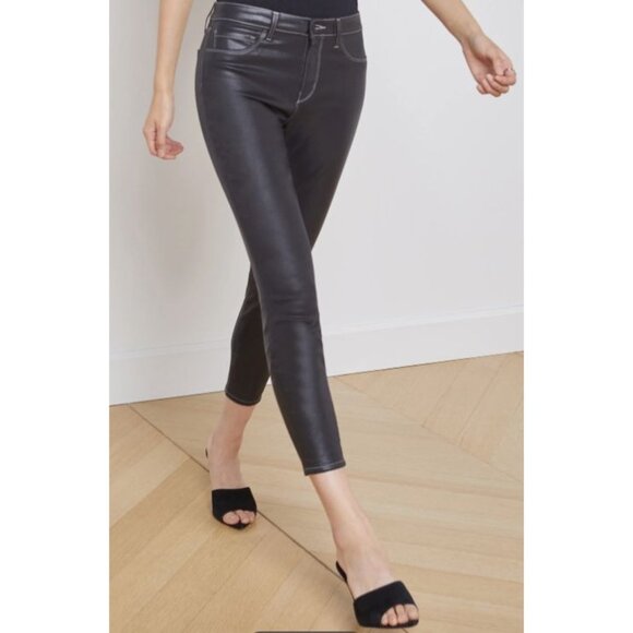 L’Agence Margot High Rise‎ Skinny Coated Army Green Gold Contrast 25 Stretch NWT - Picture 10 of 11